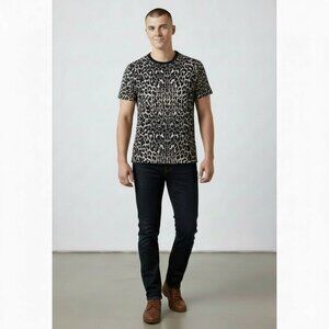 ALL SAINTS Oversized Shirt Leopard Print Feline Crew Short Sleeve Tee Men's S